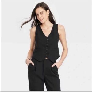 a new day Black linen button vest button down front Large L